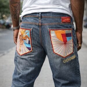 COOGI Men's Denim Jeans with Multicolor Embroidered Back Pockets
